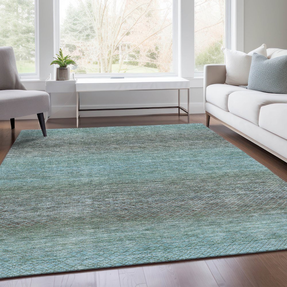 Machine Washable Indoor/Outdoor Chantille Teal 5' x 7'6" Rug. Picture 6