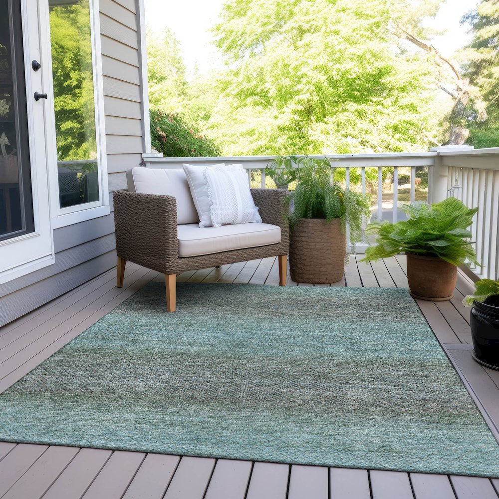 Machine Washable Indoor/Outdoor Chantille Teal 5' x 7'6" Rug. Picture 8