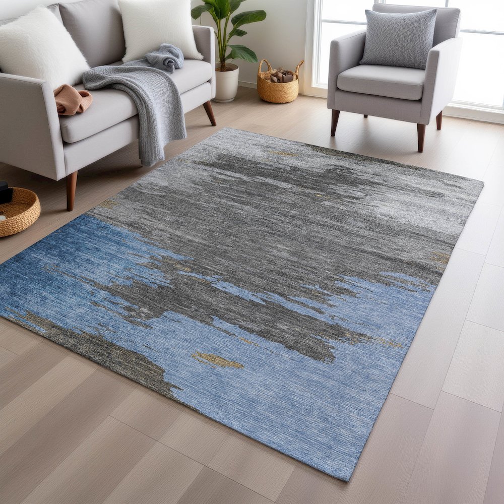 Machine Washable Indoor/Outdoor Chantille Denim 5' x 7'6" Rug. Picture 5