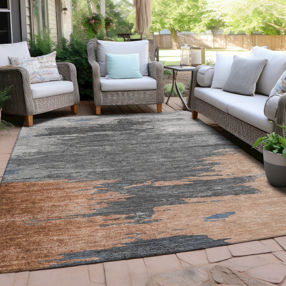 Machine Washable Indoor/Outdoor Chantille Paprika 5' x 7'6" Rug. Picture 7