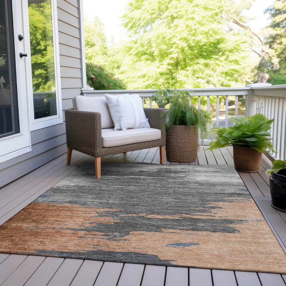 Machine Washable Indoor/Outdoor Chantille Paprika 5' x 7'6" Rug. Picture 8