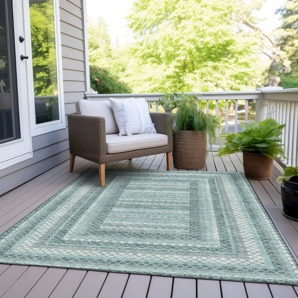 Machine Washable Indoor/Outdoor Chantille Teal 5' x 7'6" Rug. Picture 8