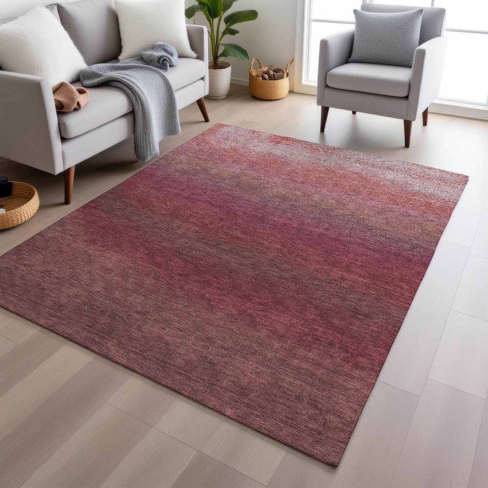 Machine Washable Indoor/Outdoor Chantille Red 5' x 7'6" Rug. Picture 5