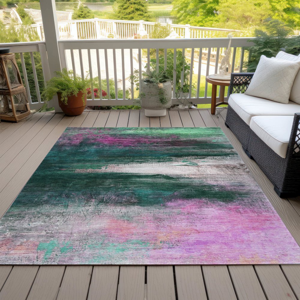 Machine Washable Indoor/Outdoor Chantille ACN2016 Green 5' x 7'6" Rug. Picture 8