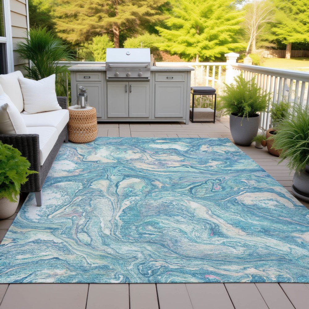 Machine Washable Indoor/Outdoor Chantille ACN2017 Teal 5' x 7'6" Rug. Picture 7