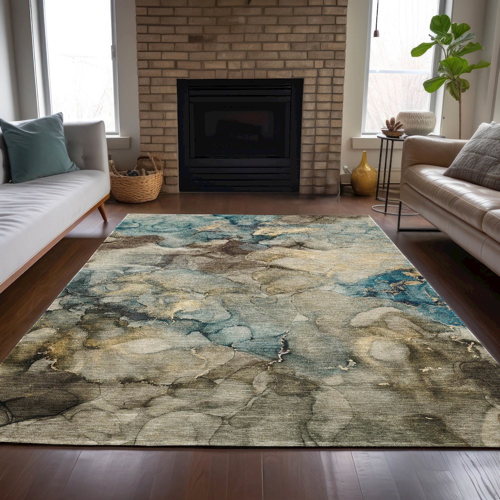 Machine Washable Indoor/Outdoor Chantille ACN2018 Brown 5' x 7'6" Rug. Picture 6
