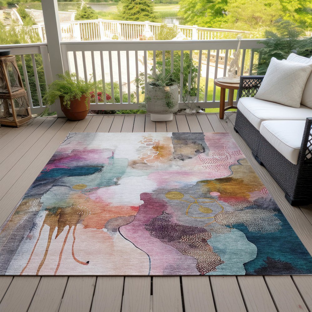 Machine Washable Indoor/Outdoor Chantille ACN2019 Blush 5' x 7'6" Rug. Picture 8
