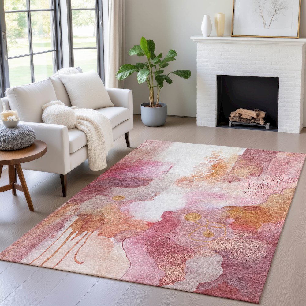 Machine Washable Indoor/Outdoor Chantille ACN2019 Pink 5' x 7'6" Rug. Picture 5