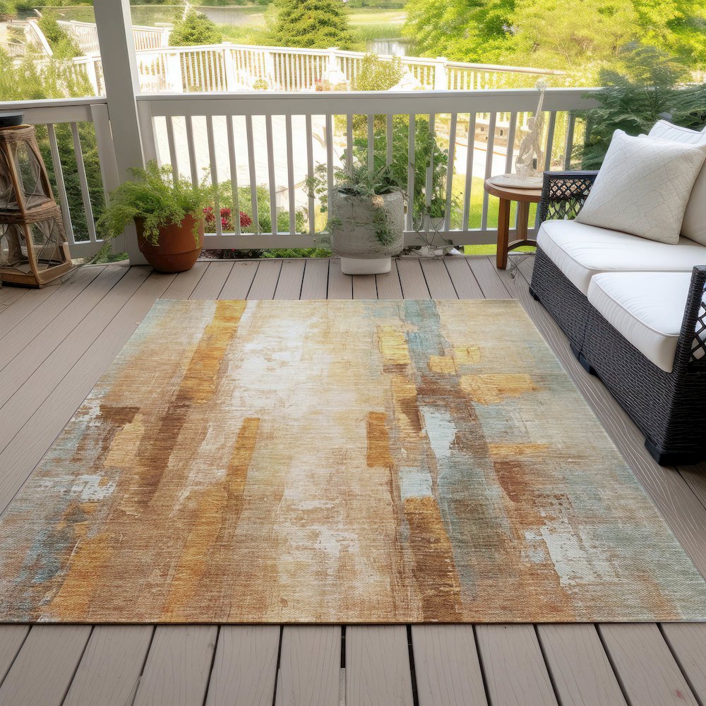 Machine Washable Indoor/Outdoor Chantille ACN2020 Copper 5' x 7'6" Rug. Picture 8