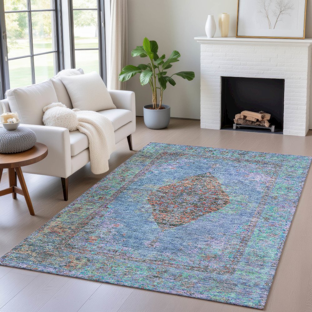 Machine Washable Indoor/Outdoor Chantille ACN2021 Blue 5' x 7'6" Rug. Picture 5