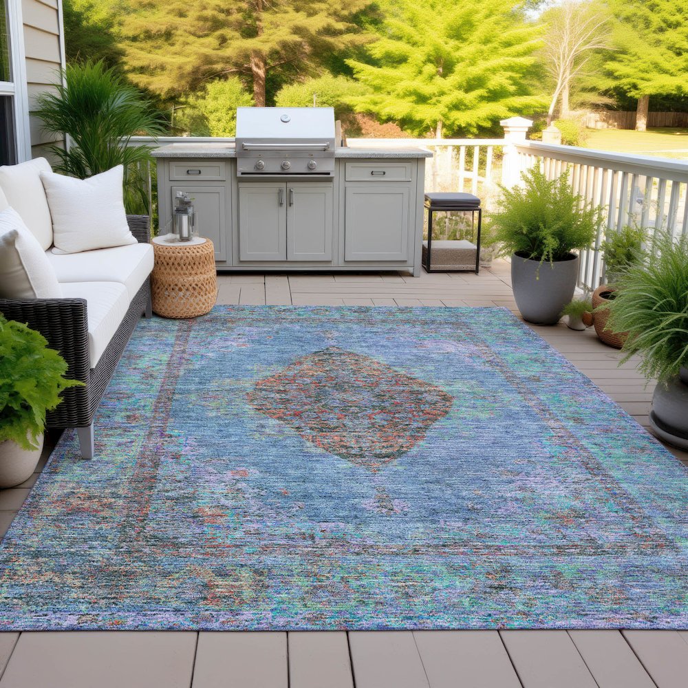 Machine Washable Indoor/Outdoor Chantille ACN2021 Blue 5' x 7'6" Rug. Picture 7