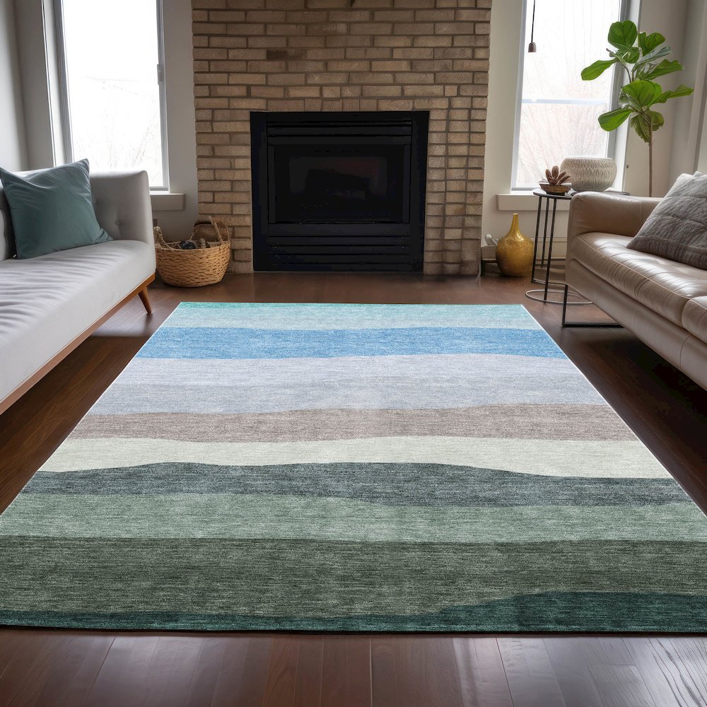 Machine Washable Indoor/Outdoor Chantille ACN2023 Green 5' x 7'6" Rug. Picture 6