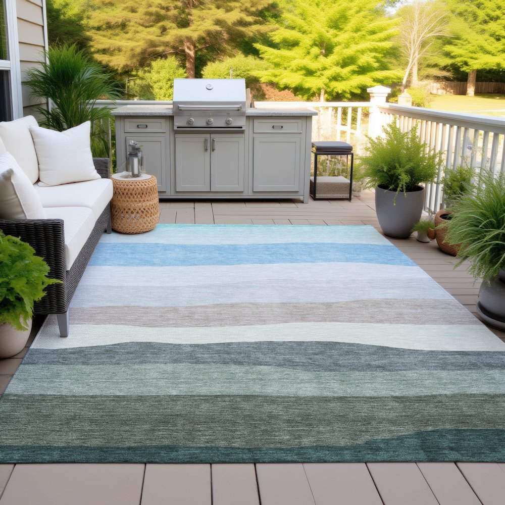 Machine Washable Indoor/Outdoor Chantille ACN2023 Green 5' x 7'6" Rug. Picture 7