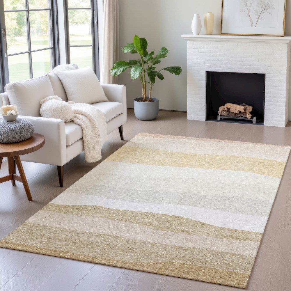 Machine Washable Indoor/Outdoor Chantille ACN2023 Wheat 5' x 7'6" Rug. Picture 5