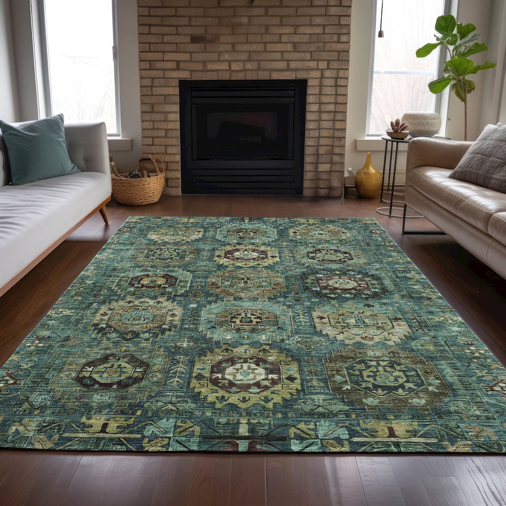 Machine Washable Indoor/Outdoor Chantille ACN2024 Teal 5' x 7'6" Rug. Picture 6