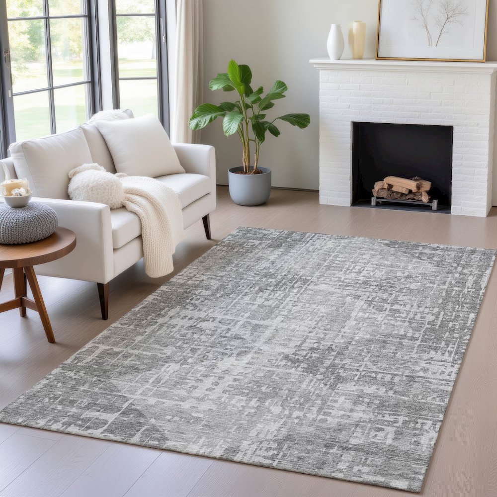 Machine Washable Indoor/Outdoor Chantille ACN2026 Gray 5' x 7'6" Rug. Picture 5