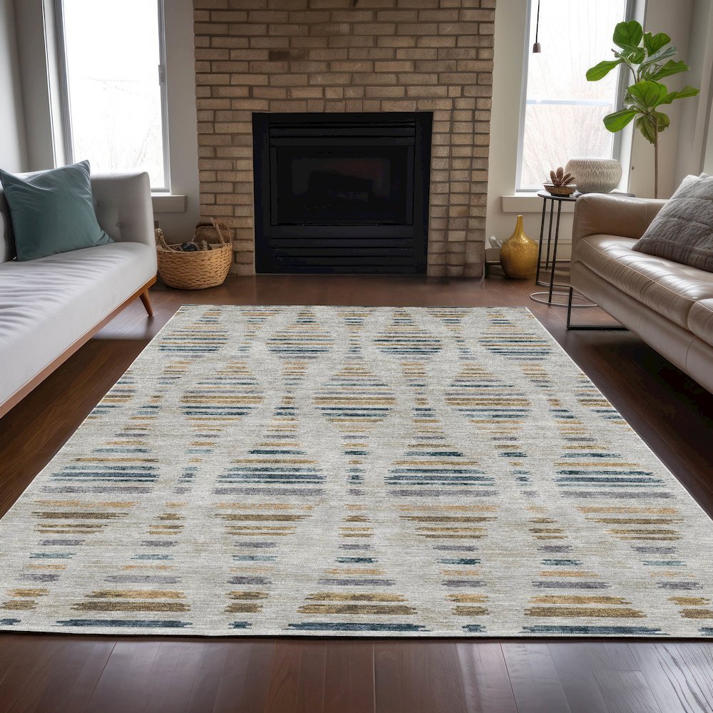 Machine Washable Indoor/Outdoor Chantille ACN2027 Linen 5' x 7'6" Rug. Picture 6