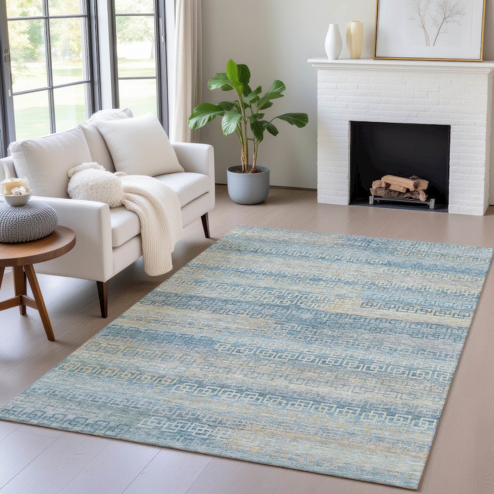 Machine Washable Indoor/Outdoor Chantille ACN2029 Teal 5' x 7'6" Rug. Picture 5
