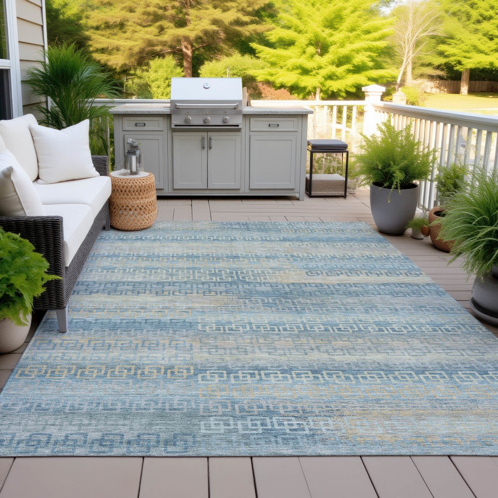 Machine Washable Indoor/Outdoor Chantille ACN2029 Teal 5' x 7'6" Rug. Picture 7