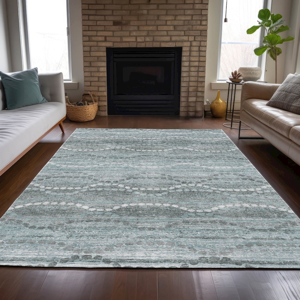 Machine Washable Indoor/Outdoor Chantille ACN2030 Teal 5' x 7'6" Rug. Picture 6