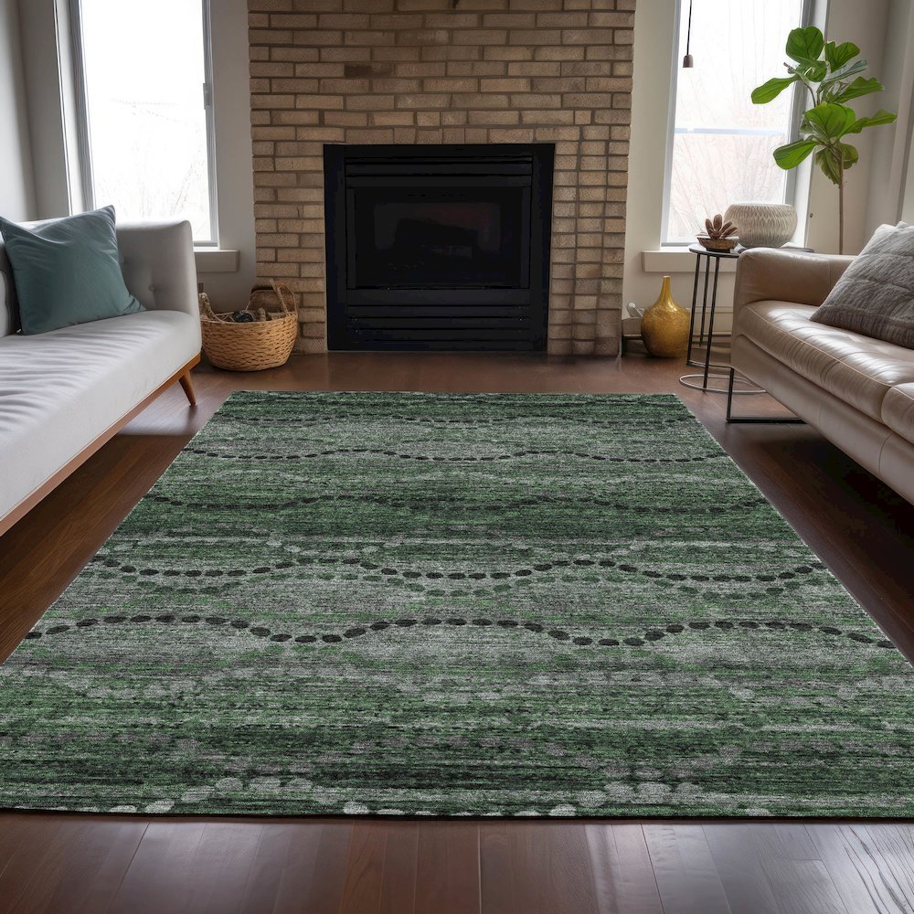 Machine Washable Indoor/Outdoor Chantille ACN2031 Olive 5' x 7'6" Rug. Picture 6