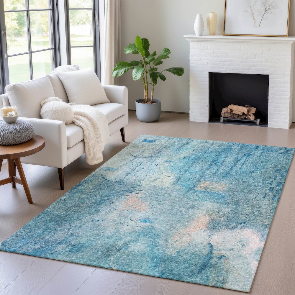 Machine Washable Indoor/Outdoor Chantille ACN2032 Blue 5' x 7'6" Rug. Picture 5