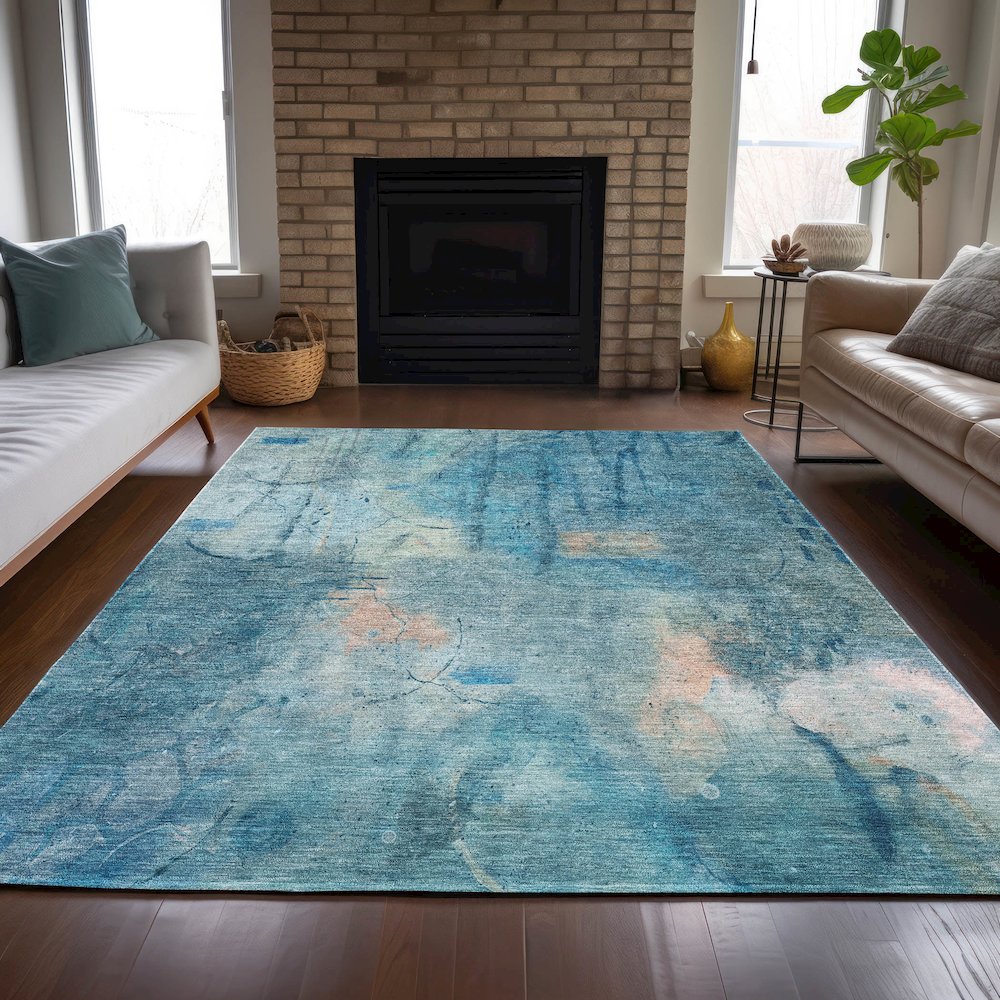 Machine Washable Indoor/Outdoor Chantille ACN2032 Blue 5' x 7'6" Rug. Picture 6