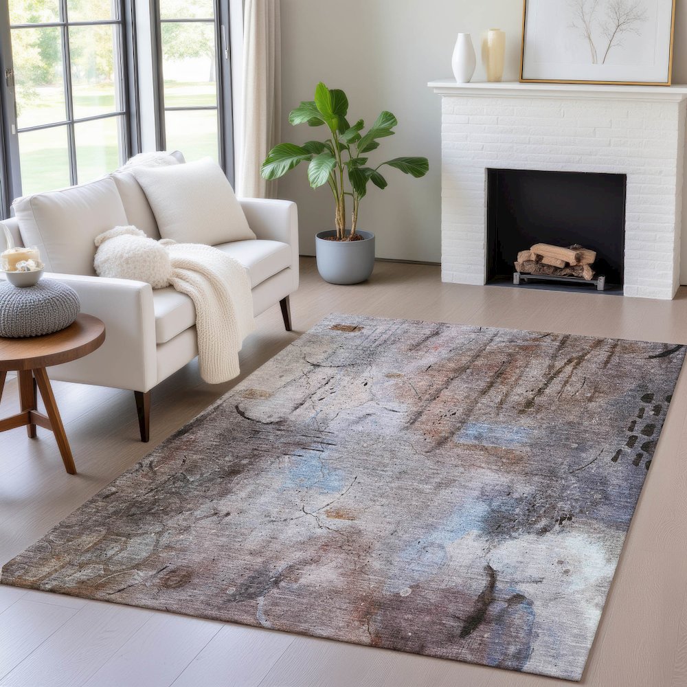 Machine Washable Indoor/Outdoor Chantille ACN2032 Taupe 5' x 7'6" Rug. Picture 5