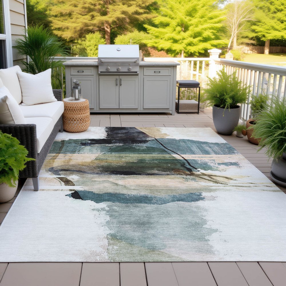 Machine Washable Indoor/Outdoor Chantille ACN2033 Green 5' x 7'6" Rug. Picture 7