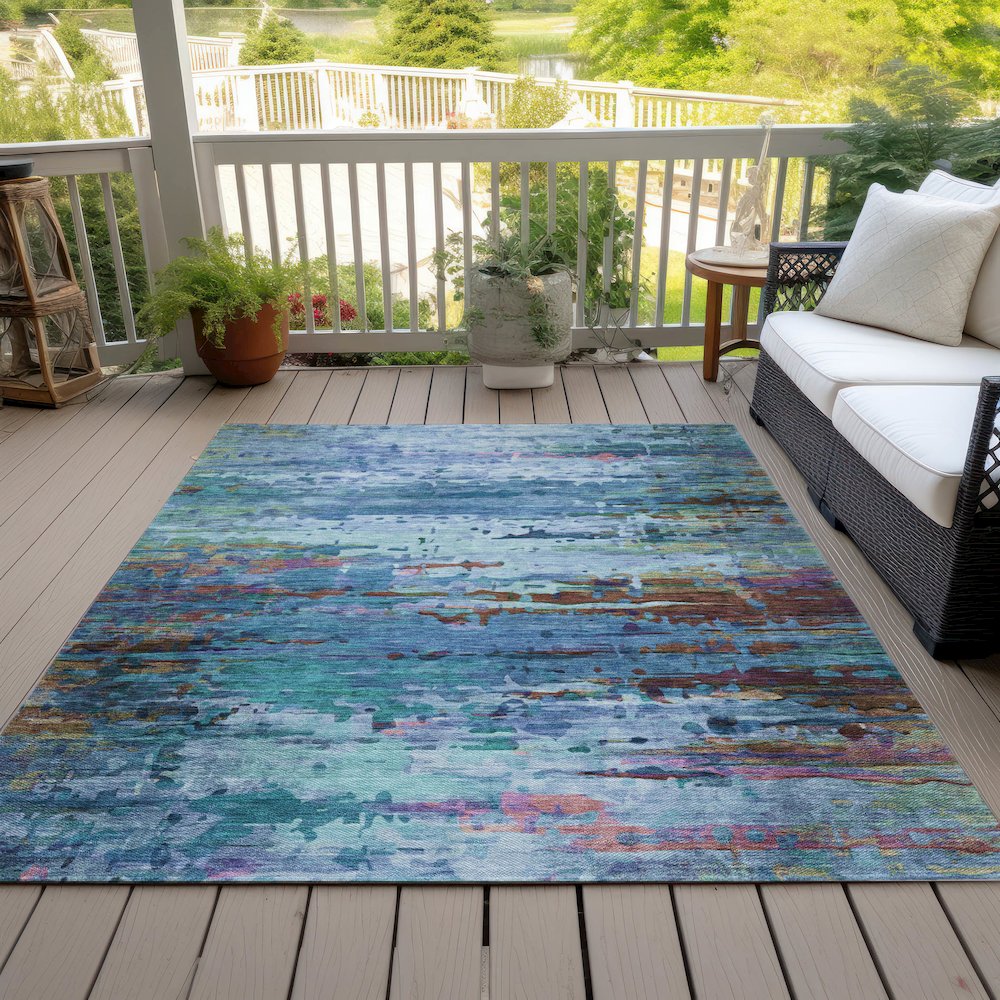 Machine Washable Indoor/Outdoor Chantille ACN2035 Blue 5' x 7'6" Rug. Picture 8