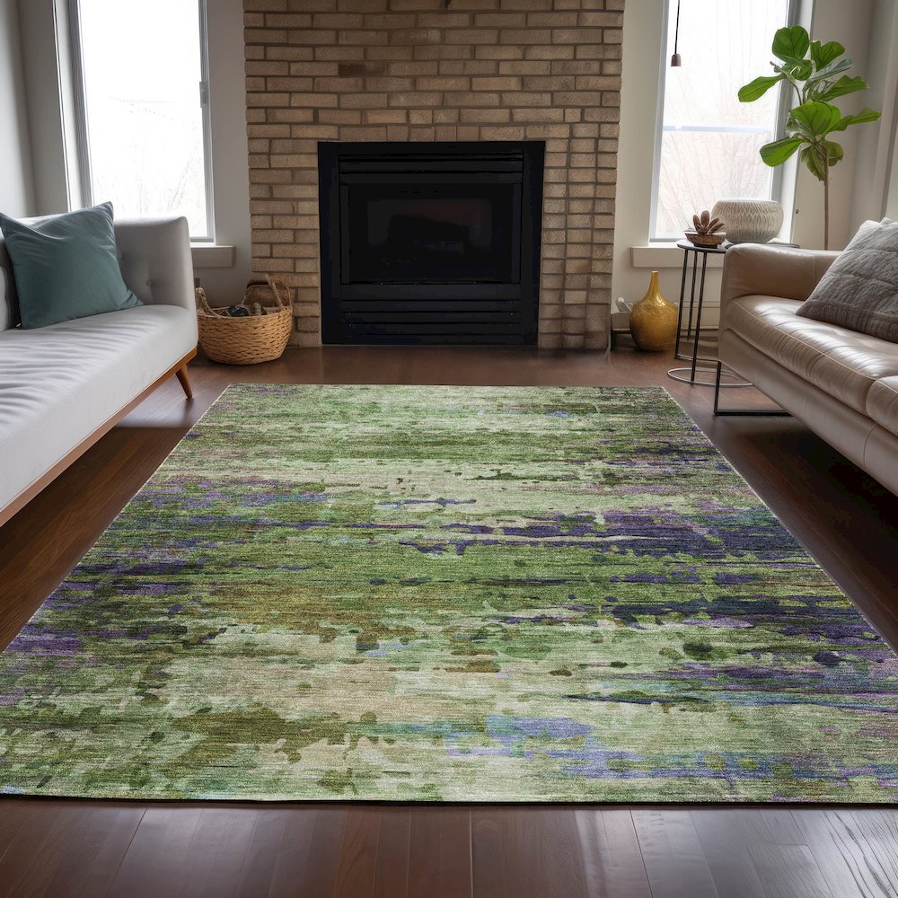 Machine Washable Indoor/Outdoor Chantille ACN2035 Green 5' x 7'6" Rug. Picture 6