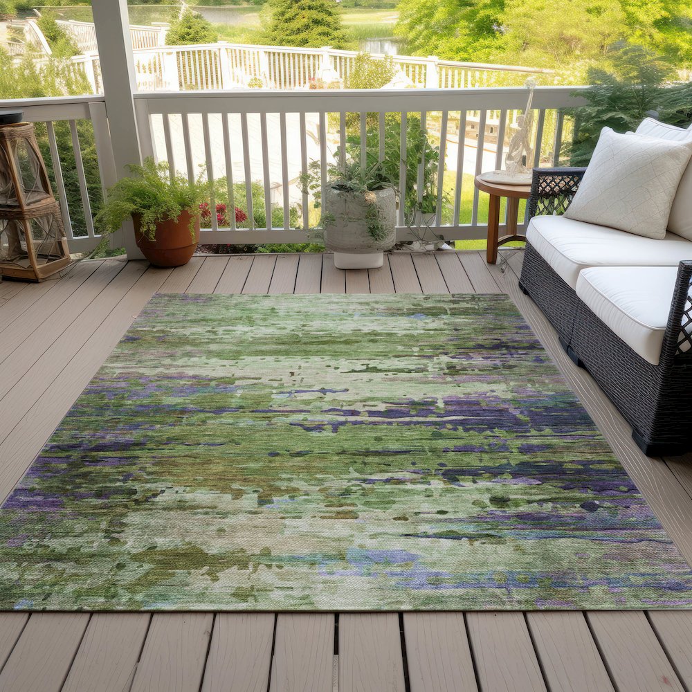 Machine Washable Indoor/Outdoor Chantille ACN2035 Green 5' x 7'6" Rug. Picture 8