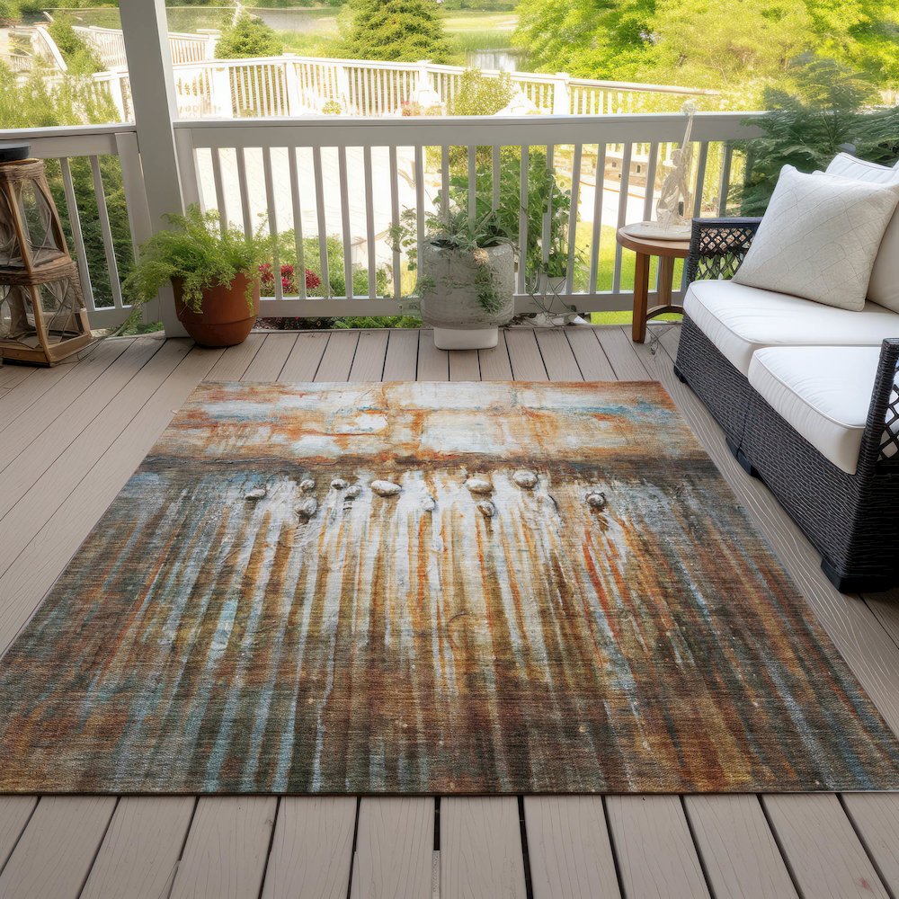 Machine Washable Indoor/Outdoor Chantille ACN2038 Paprika 5' x 7'6" Rug. Picture 8