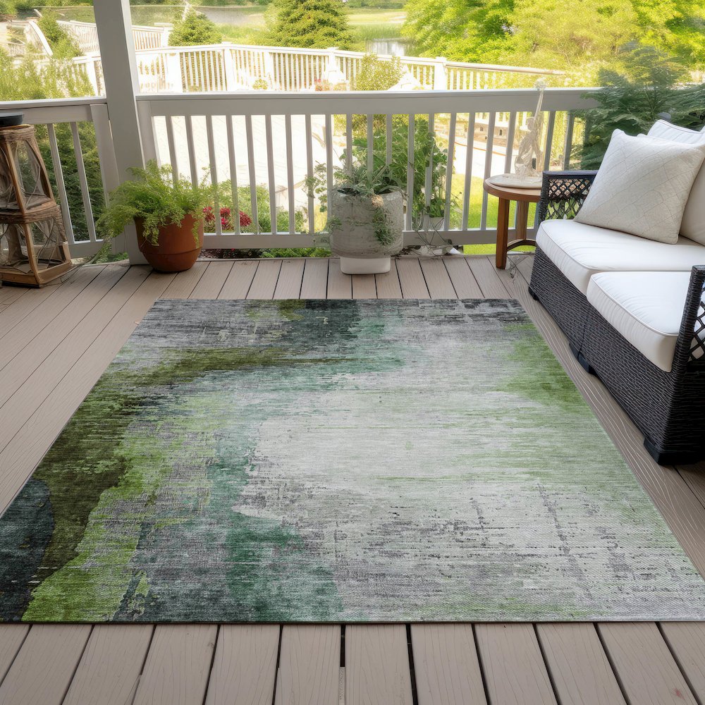 Machine Washable Indoor/Outdoor Chantille ACN2041 Green 5' x 7'6" Rug. Picture 8