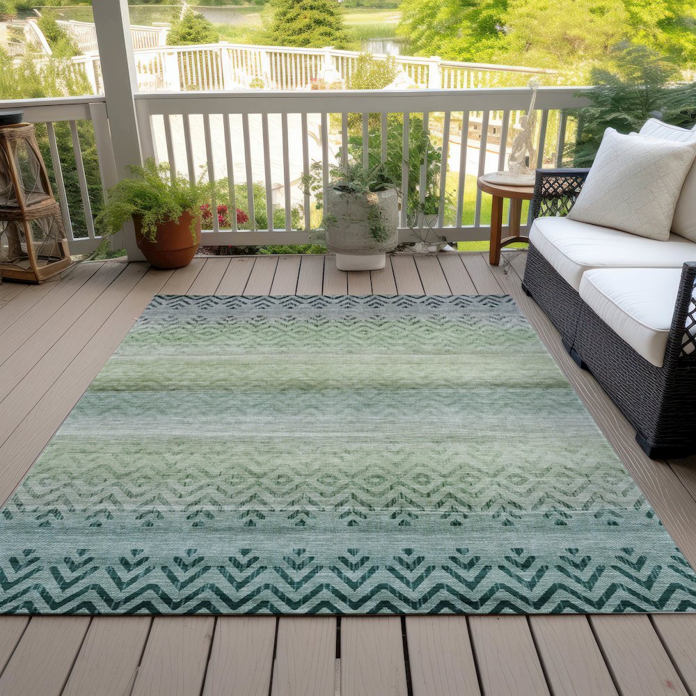 Machine Washable Indoor/Outdoor Chantille ACN2042 Teal 5' x 7'6" Rug. Picture 8