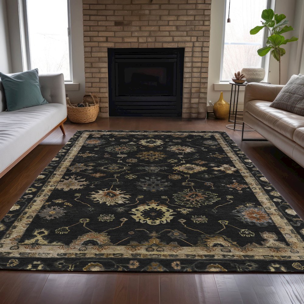 Machine Washable Indoor/Outdoor Chantille ACN2045 Black 5' x 7'6" Rug. Picture 6