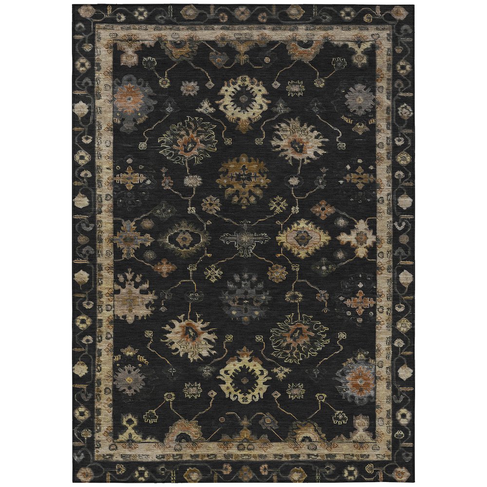Machine Washable Indoor/Outdoor Chantille ACN2045 Black 5' x 7'6" Rug. Picture 1