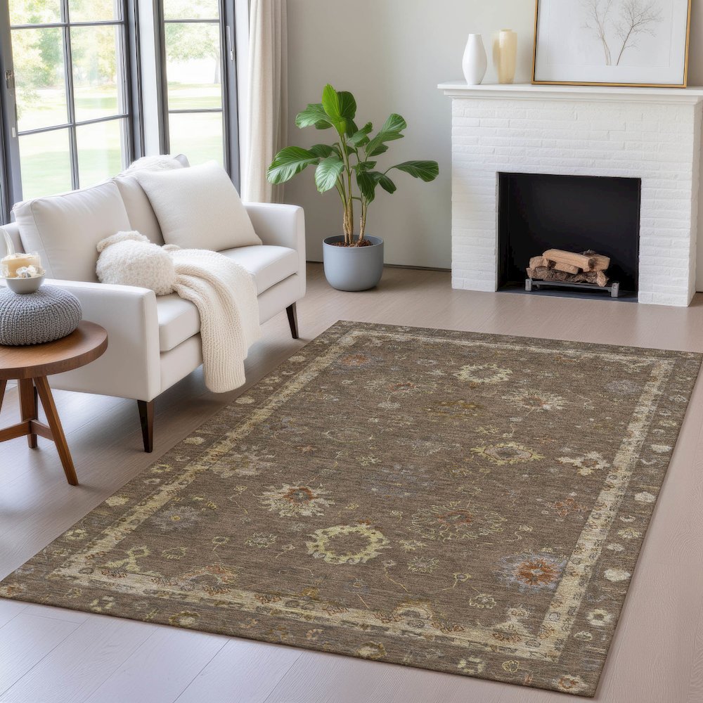 Machine Washable Indoor/Outdoor Chantille ACN2045 Chocolate 5' x 7'6" Rug. Picture 5