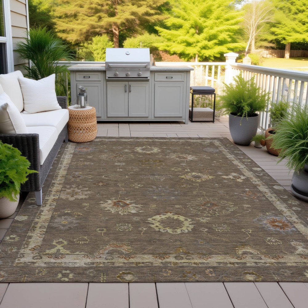 Machine Washable Indoor/Outdoor Chantille ACN2045 Chocolate 5' x 7'6" Rug. Picture 7