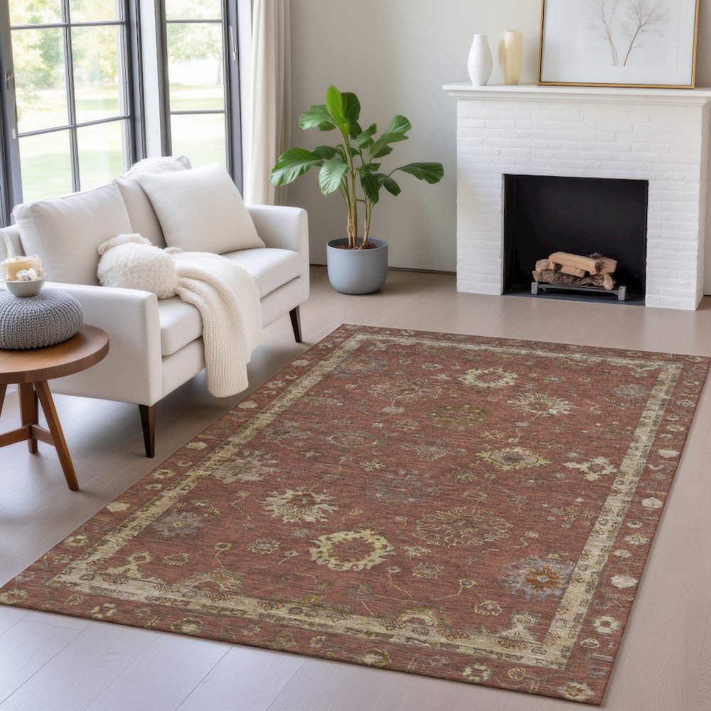 Machine Washable Indoor/Outdoor Chantille ACN2045 Paprika 5' x 7'6" Rug. Picture 5