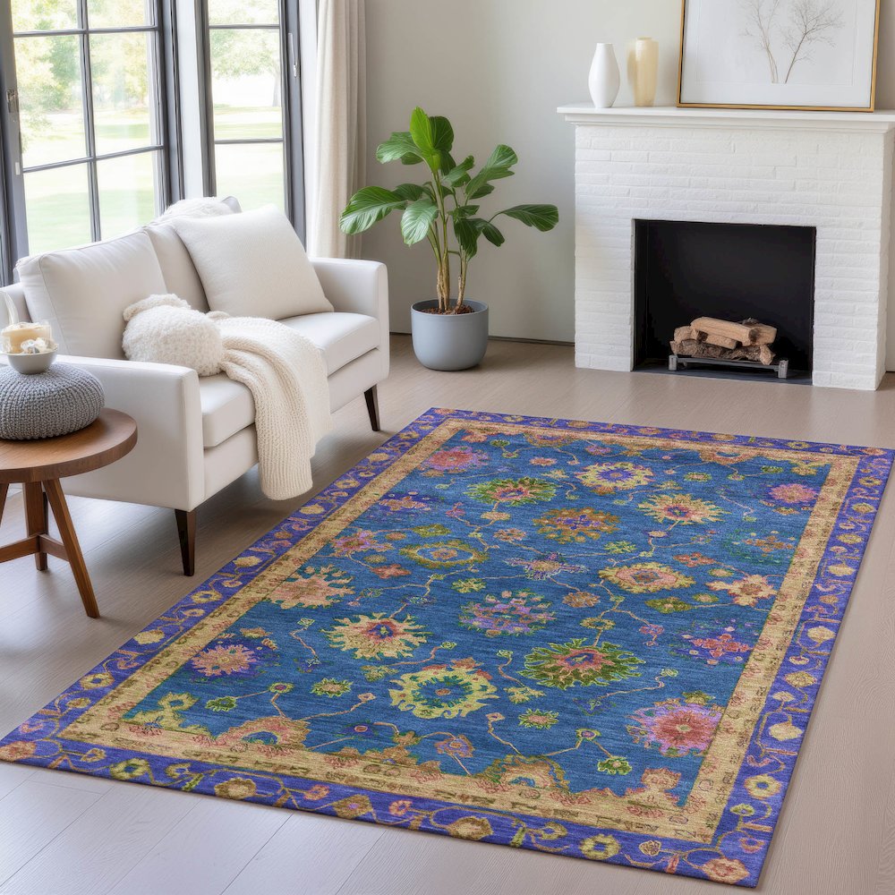 Machine Washable Indoor/Outdoor Chantille ACN2046 Blue 5' x 7'6" Rug. Picture 5