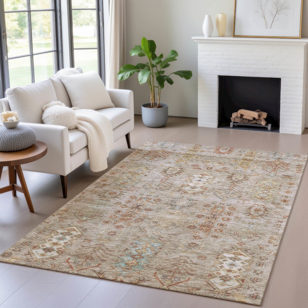 Machine Washable Indoor/Outdoor Chantille ACN2047 Beige 5' x 7'6" Rug. Picture 5