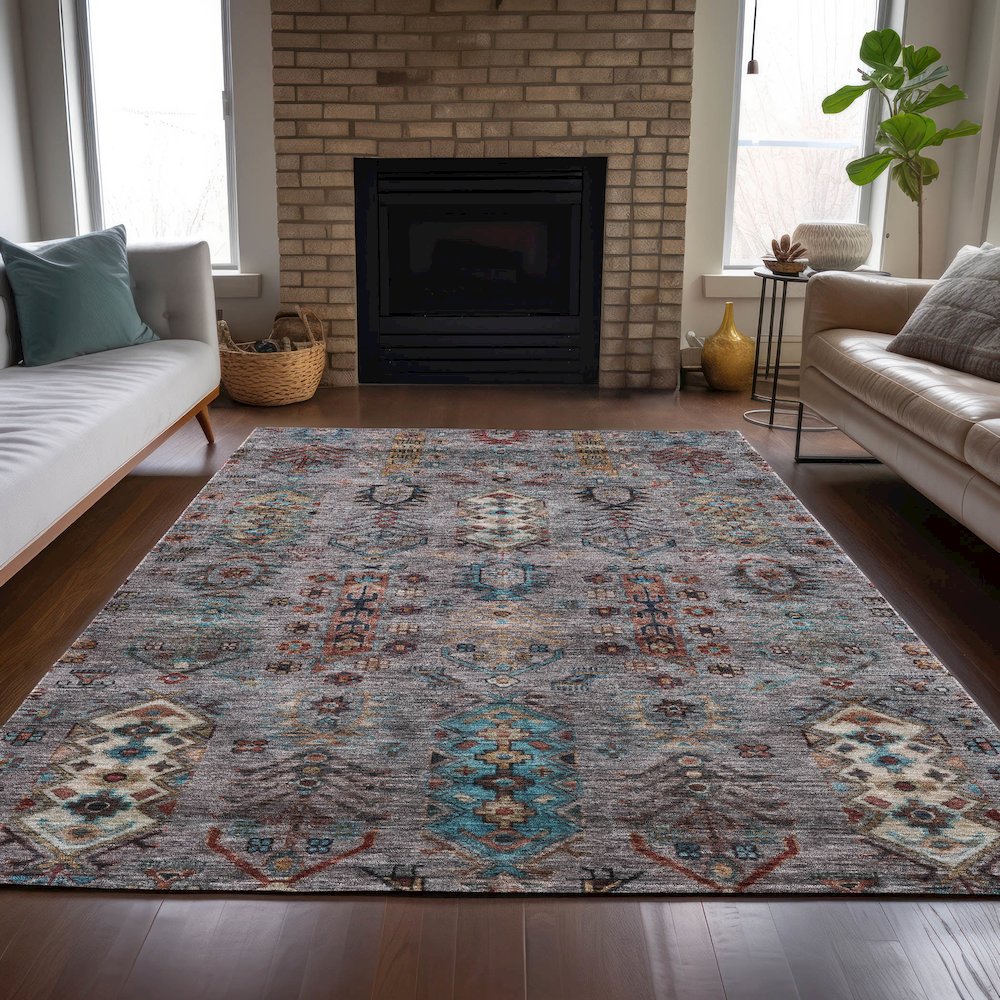 Machine Washable Indoor/Outdoor Chantille ACN2047 Gray 5' x 7'6" Rug. Picture 6