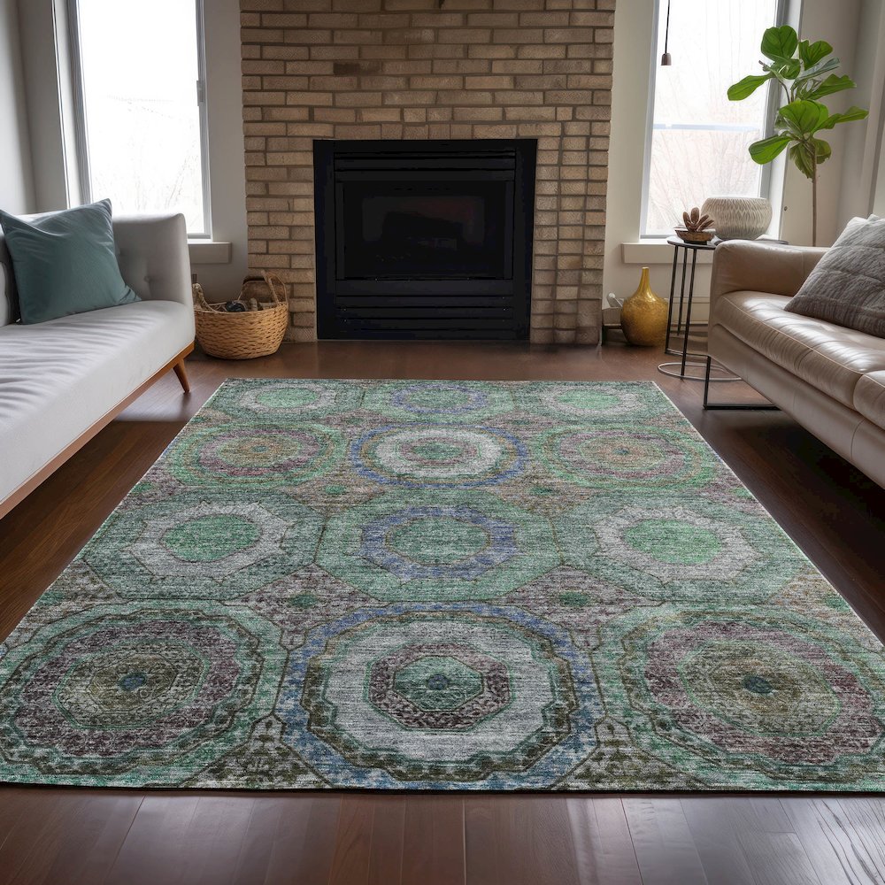 Machine Washable Indoor/Outdoor Chantille ACN2049 Green 5' x 7'6" Rug. Picture 6