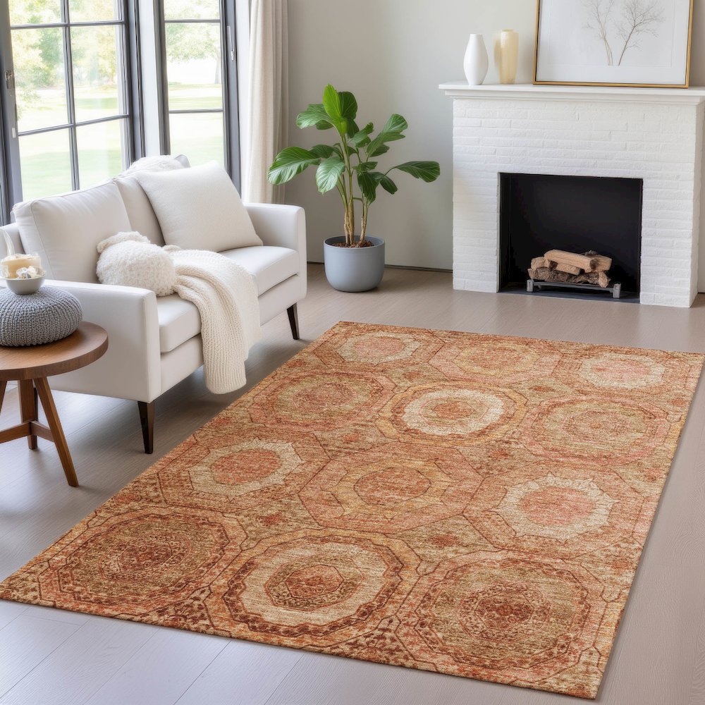Machine Washable Indoor/Outdoor Chantille ACN2050 Terracotta 5' x 7'6" Rug. Picture 5
