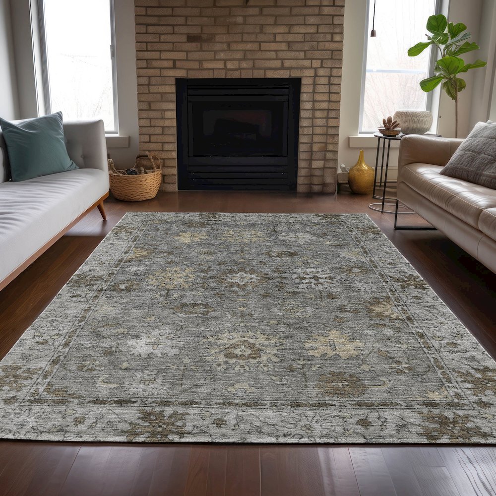 Machine Washable Indoor/Outdoor Chantille ACN2051 Pewter 5' x 7'6" Rug. Picture 6