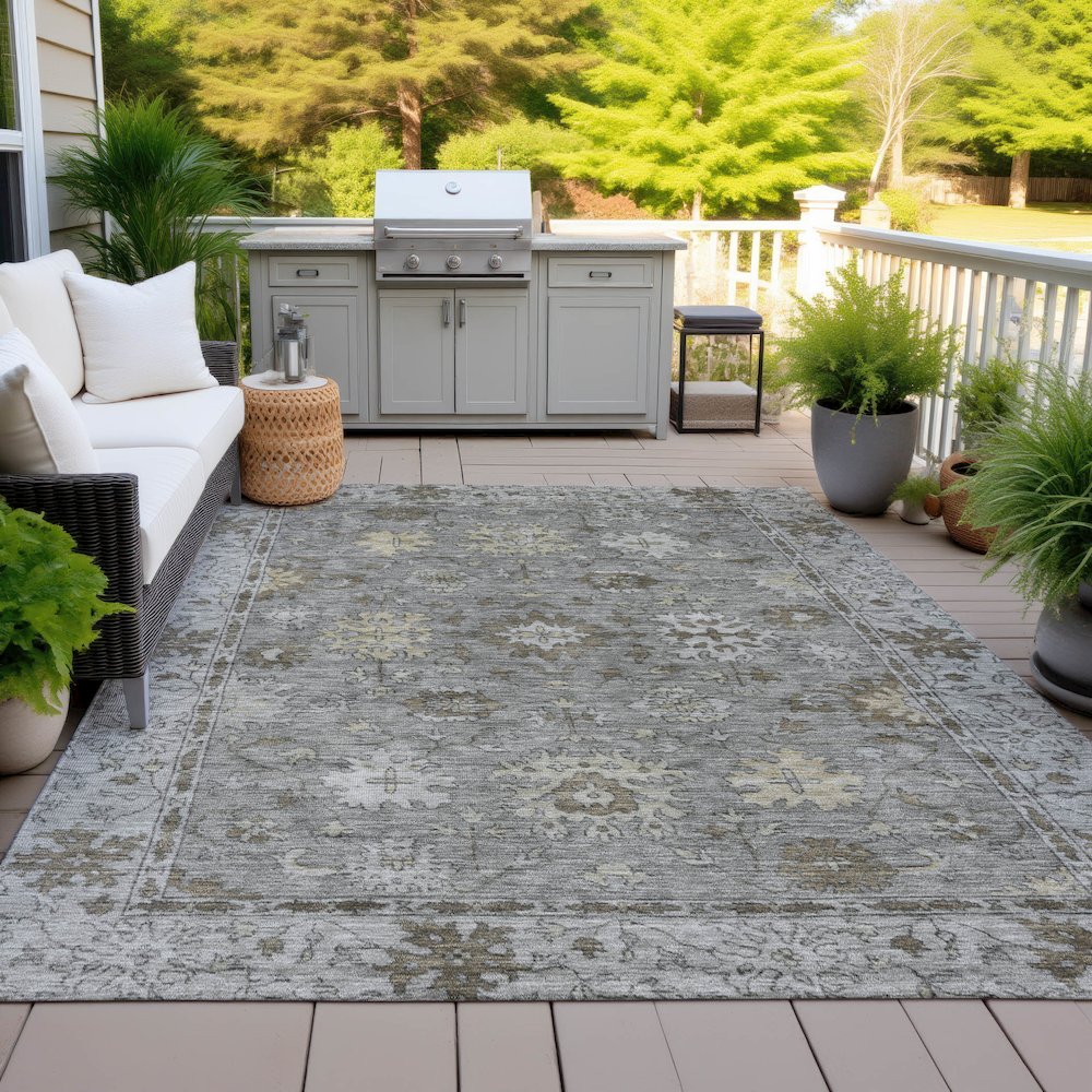 Machine Washable Indoor/Outdoor Chantille ACN2051 Pewter 5' x 7'6" Rug. Picture 7