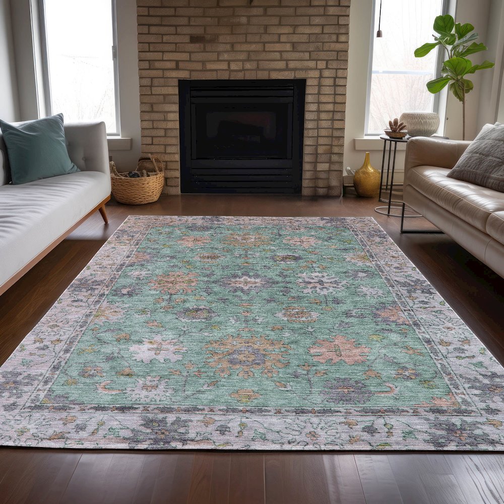 Machine Washable Indoor/Outdoor Chantille ACN2052 Mint 5' x 7'6" Rug. Picture 6