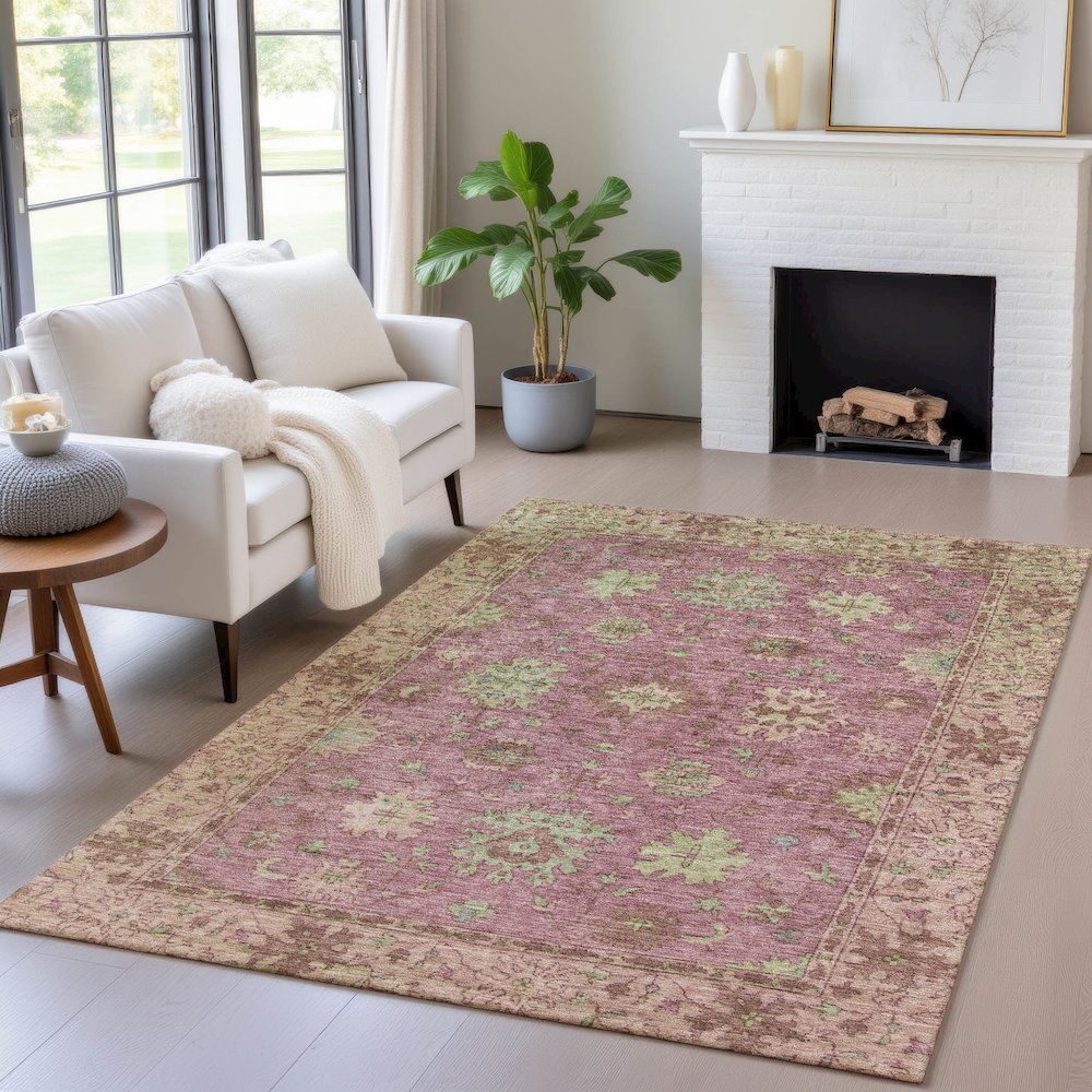 Machine Washable Indoor/Outdoor Chantille ACN2052 Pink 5' x 7'6" Rug. Picture 5