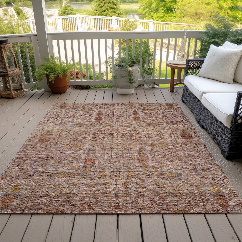 Machine Washable Indoor/Outdoor Chantille ACN2053 Terracotta 5' x 7'6" Rug. Picture 8